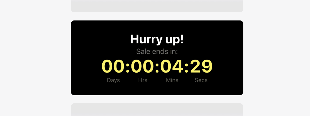 Countdown timer increases urgency.